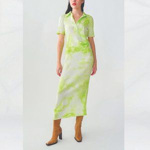 HELMUT LANG Ribbed Tie-Dyed Cotton-Jersey Midi Dress - Lime Green